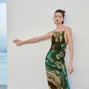 Zara Backless Dress in Green and Black